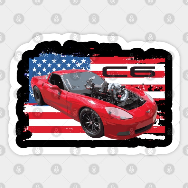 Cleetus McFarland C6 Ruby Turbo Red Vette Freedom Sticker by cowtown_cowboy